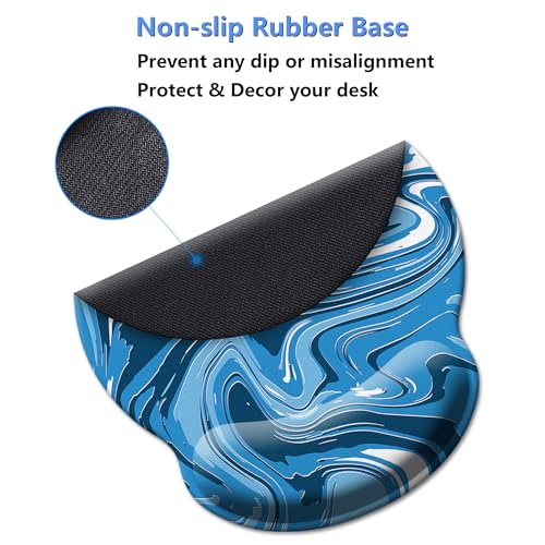 Gaming Mouse Pad Wrist Support,Ergonomic Mouse Pad with Wrist Rest,Comfortable Mousepad with Smooth Wrist Rest,Pain Relief Mouse Pads for Non-Slip Base,Computer,Laptop,Office,Home(Blue-White Fluid) - color: Blue-white Fluid