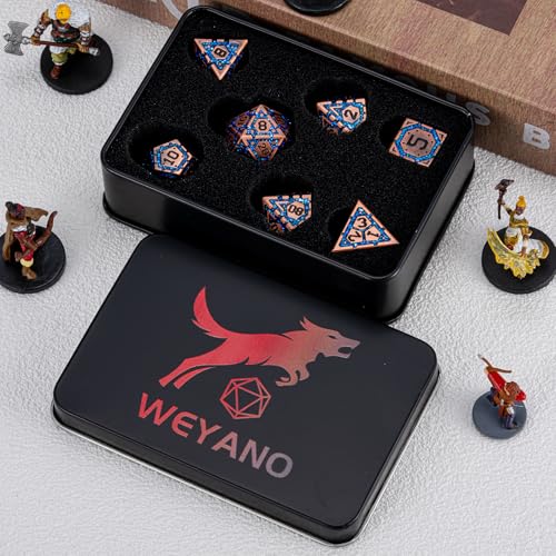 DND Metal Dice Set, Polyhedral Dice Set for RPG D&D Dice with Cracks Dungeons and Dragons Dice Set for RPG TTRPG D&D Die with Gift Case - color: Copper and Blue