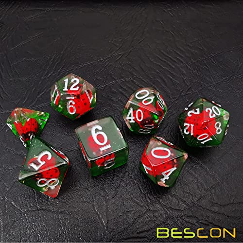 Bescon Red Ladybug RPG Dice Set of 7, Novelty Ladybugs Polyhedral Game Dice Set