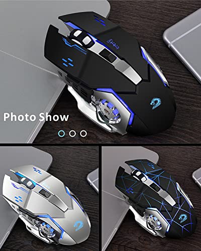 Uciefy Q85 Rechargeable Wireless Gaming Mouse, 2.4G LED Optical Silent Wireless Computer Mouse with 4 LED Light, 3 Adjustable DPI, Ergonomic Design, Auto Sleeping (Starry Black) - color: Starry Black