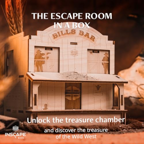 INSCAPE Wild West Riddles Cluebox Puzzle Box for Adults Wooden Escape Room | Western-themed Wooden Brain Teaser Game - Hidden Compartments Unlock Step By Step - Gift Idea For Men And Women