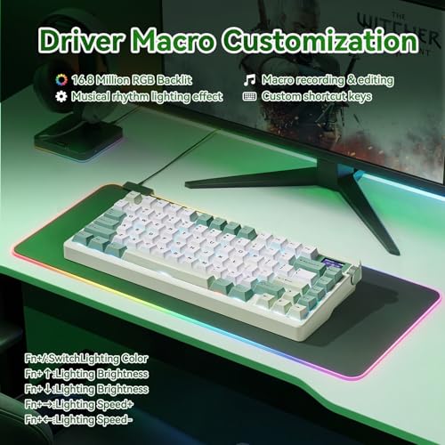 Aula Nova75 Mechanical Gaming Keyboard,Wireless Green Keyboard with Knob | Tri-mode Bluetooth/2.4GHz/USB-C,RGB Backlit,FR4 Plate,Hot Swappable Pre-lubed Switches,Programmable PBT Keycaps,8000mAh - color: White&Green