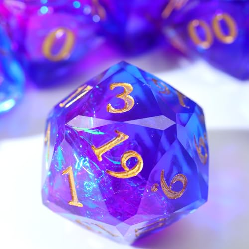 XENOLU DND Dice Set, Diamond Cut Sharp Edge Polyhedral Resin Dice with Holographic Foil, Two-Color Blue Purple Gradient Tabletop Roleplaying Game Dice - RD-Mixed4 - color: Rd-mixed 4