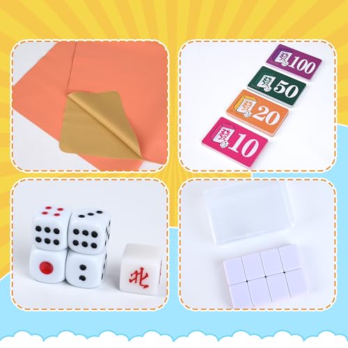 Chinese Small Mahjong Set, 144 Numbered Melamine 1.17" Size Tiles(Yellow) and 8 Blank Tiles, with Carrying Travel Bag, English Instruction, Mahjong Mat, Pro Complete Mahjongg Game Set (Majiang) - color: Yellow, size: 1.17 in