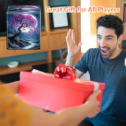 Card Deck Box, Card Storage Box Fits 100+ Single Sleeved Cards, Large Capacity PU Leather Card Storage Box with Strong Magnet for Magic Commander TCG/CCG, Moonlight Tree - color: Moonlight Tree