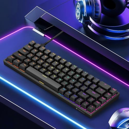 KOORUI 60% Mechanical Gaming Keyboard, Mixed Colors LED Backlit Ultra-Compact 68 Keys, Mini Wired Keyboard with Blue Switch for Windows Laptop PC/Mac OS/Xbox - color: Brown Switch