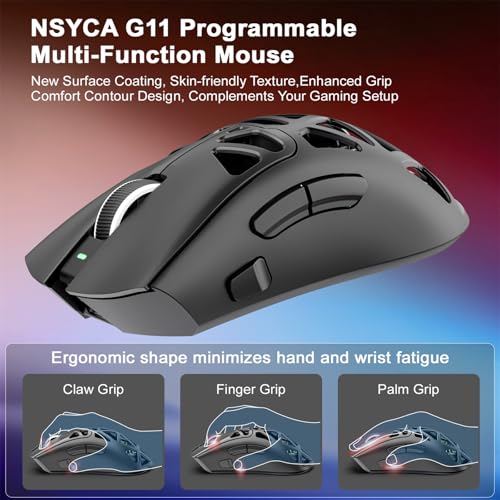 G11 Lightweight Wireless Gaming Mouse for FPS & Competitive Gaming, Tri-Mode Bluetooth 5.1/2.4GHz/USB-C, 22000 DPI RGB Mouse with Programmable Buttons for PC, Laptop & Mac (Black) - color: Black