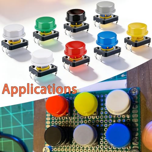 TWTADE/140PCS Tactile Push Button Switch 4 Pin Momentary Tact Switches 12x12x7.3mm with 7 Color Switch Caps (70Sets) - color: 7 Colors-4 Pin 12x12x7.3mm