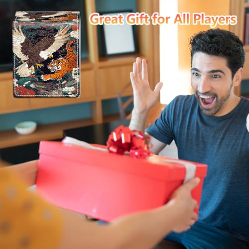 Card Deck Box, Card Storage Box Fits 100+ Single Sleeved Cards, Large Capacity PU Leather Card Storage Box with Strong Magnet for Magic Commander TCG/CCG, Eagle And Tiger - color: Eagle And Tiger