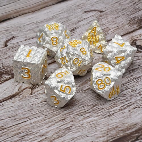 Dragon Scale Metal Dice Set-Dragon Claw,with Gift Metal Box for TTRPG Tabletop Gaming,Dungeon Masters,RPG Adventures(White) - color: White