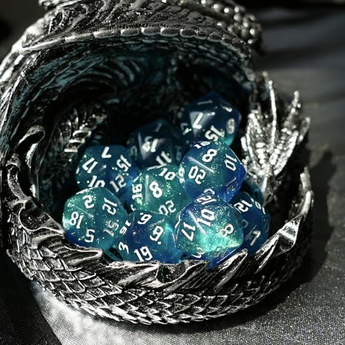 10PCs D20 Polyhedral Dice Set 22mm for DND RPG MTG Dungeons and Dragons Dice (Blue + Cyan) - color: Blue + Cyan