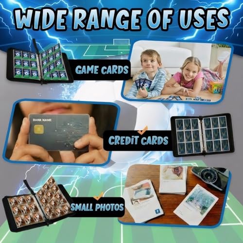 Trading Card Binder 9 Pocket, Soccer Card Binder Holds 900 Cards with 50 Removable Sleeves, Waterproof PU Leather with Zipper Card Collector Album Book Compatible with TCG Cards - color: Soccer