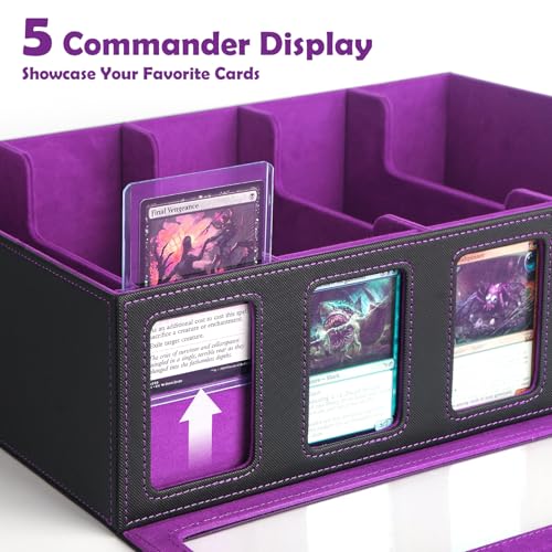 5-Row Trading Card Storage Box with Handle and Commander Display, 3900+ Card Case Includes 5 Top Loaders, 5 Stoppers, 48 Dividers, 1 Dice Tray for MTG TCG PTCG Sports Cards