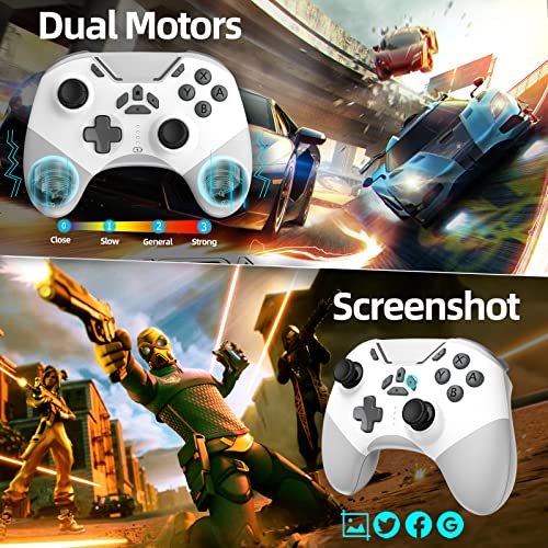 Hall Effect Bluetooth Controller for Switch/PC/iPhone/Android/Apple Arcade MFi Games/Mac/TV/Steam, Pro Wireless Game Controller with Phone Clip with Lock Speed/6-Axis Gyro/Dual Motors/Turbo/Switch Key - color: White
