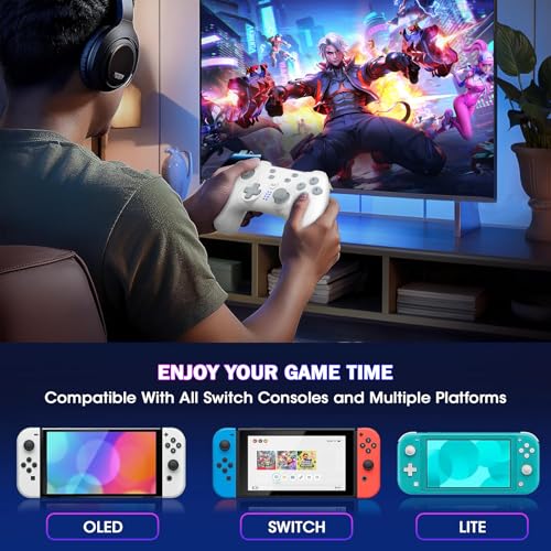 Saitake Wireless Switch Controller for Nintendo Switch/Switch 2/Lite/OLED/PC,Gamepad Supports Dual Vibration/6-Axis Gyroscope/Programmable/Turbo,Ergonomically Designed Precise Joystick (White) - color: White