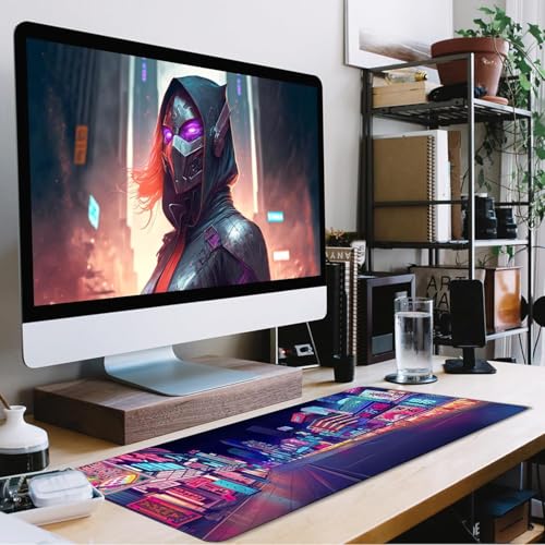 Japanese City Big Desk Mat Large Office Desk Pad | Home Office Gaming Work 35.4x15.7 inch Big Computer Mousepad Waterproof Non-Slip Rubber Mice Pads Stitched Edges - color: City, size: 35.4" x 15.7"