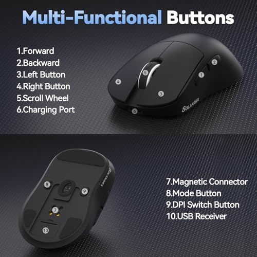 SOLAKAKA SM822 Wireless Gaming Mouse with Charging Dock, Tri-Mode Wireless Mouse, PAW3311 Optical Sensor, Up to 24,000DPI, 62g Lightweight Mouse with 5 programmable Buttons, for PC, Laptop (Black) - color: Black