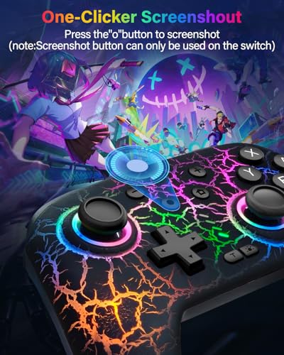 Switch Controller Compatible with Switch/Switch Lite/OLED/PC, Programmable Wireless Switch Controller with 10 LED Light, 6-Axis Motion, Turbo, Vibration, One-Key Wake Up & Pairing, 1000mAh Battery, Flame - color: flame
