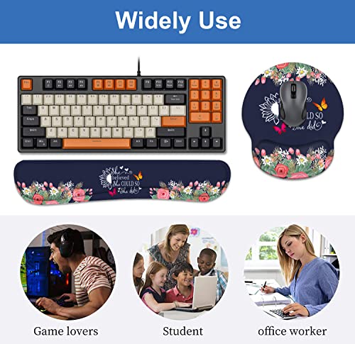 Keyboard Wrist Rest + Mouse Pad Wrist Support Set with Coasters, She Believed She Could So She Did Inspirational Quote Design Non-Slip PU Base Ergonomic Mousepad for Home Office Working Studying - color: She Believed She Could So She Did-2