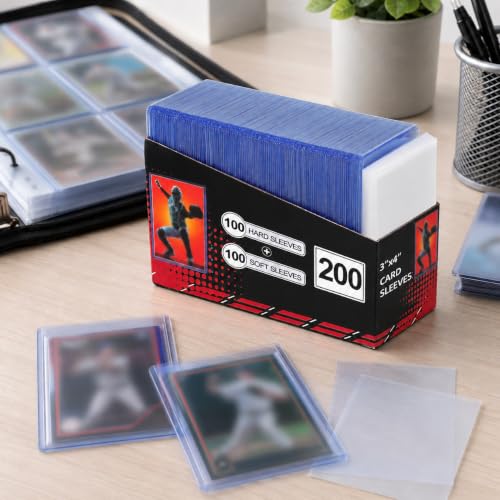 1000 Card Sleeves, Clear Hard Sleeves for Cards, 3"X4" Card Protectors, Baseball Card Sleeves, Hard Plastic Card Holder for Trading Sports Football Game Cards (500 Hard Sleeves+500 Penny Sleeves) - size: 500 Hard+500 Soft Sleeves