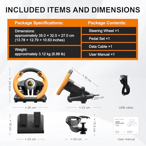 PXN V3 Pro Gaming Steering Wheel with Pedals | Dual Motor Vibration Feedback, Beginner Sim Racing Wheel for PC, PS4, Xbox Series S, Xbox Series X, Xbox One and Switch - color: Orange