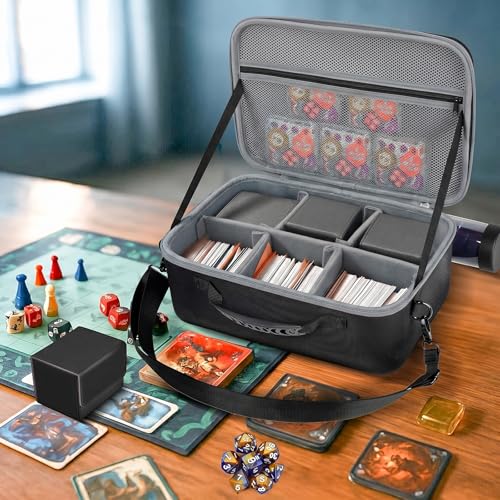 casmilee Deck Box Carrying Case for MTG/TCG Cards with Playmat Straps | 6 Adjustable Dividers, Mesh Pocket, Shoulder Strap, Holds Deck Boxes, Dice and Playmat, Case Only - color: Grey