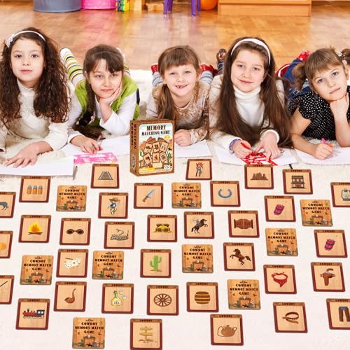 gisgfim 100 PCS Memory Matching Game Cowboy Concentration Memory Card Games for Kids Educational A Fun & Fast Western Party Favor Wild West Theme Matching Games - style: Western Cowboy