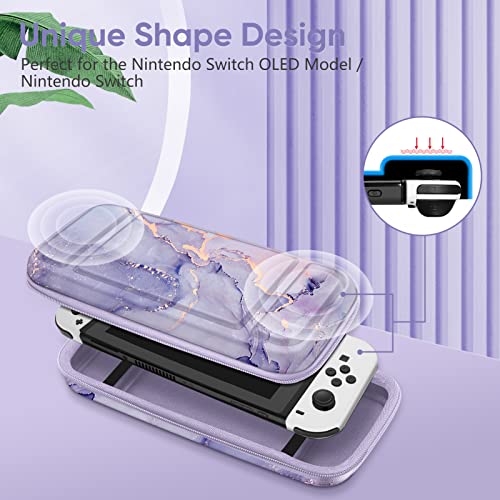FINTIE Carrying Case for Nintendo Switch / Switch OLED Model (2021) | Shockproof, Hard Shell Protective Cover, Portable Travel Storage Bag, 10 Game Card Slots & Inner Pocket - color: lilac marble