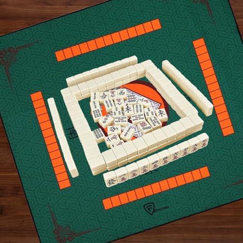 Mahjong Mat for Table, Green, 34 x 34 Inches | Neoprene Rubber, Anti Slip, Noise Reduction, Storage Case Included
