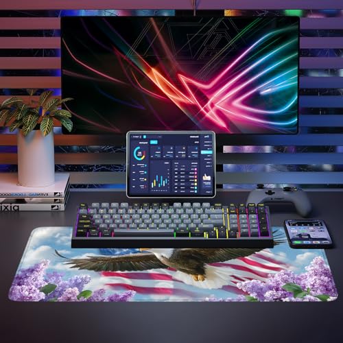 Mouse Pad, Large Anti-Slip with Stitched Edges Desk Mat Desktop Laptop Computer Desk Keyboard Mat,Table Protector Blotter Mat (Flowers and Eagles, 31.5" x 11.8") - color: Flowers and Eagles, size: 31.5" x 11.8"