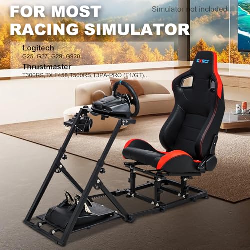 CXRCY Racing Simulator Cockpit with Seat, for G920 G29 G25 G27 | Adjustable backrest & slide rails. Formula/GT positions. Wheel & pedals not included. Fits Fanatec & Thrustmaster bases. - color: Black with quick detachable seat
