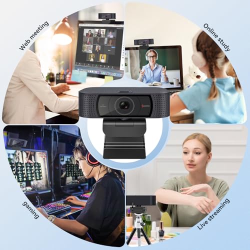 Angetube 1080P Webcam, Computer PC Camera for Laptop with Privacy Cover | 2 Microphone, Plug & Play, USB Type-A & A-to-C Adapter, 78° FOV, Suit for Online Calling, Zoom/Teams/YouTube/Google Meeting