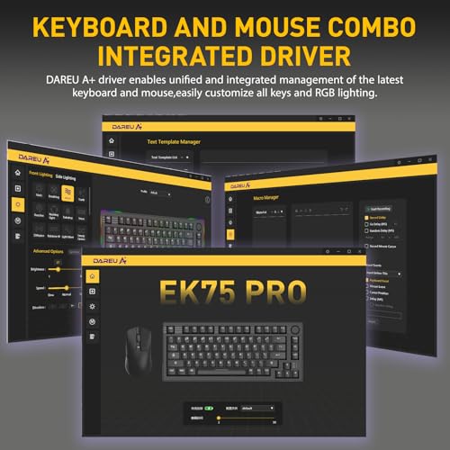 DAREU EK75PRO Wireless Mechanical Gaming Keyboard,75% Hot Swap Creamy Keyboard with Knob,RGB Backlit,Gasket Custom Structure,PBT Keycaps,2.4Ghz/BT5.1/USB-C, for Win/MAC - color: Black