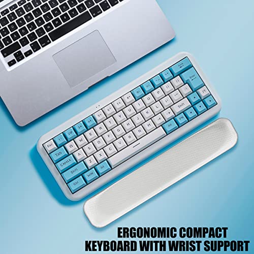 7KEYS 60% 2.4G Wireless Gaming Keyboard with Wrist Rest, Compact 63 Keys Mini RGB Light up Keyboard for PC Mac Laptop, Portable, Rechargeable Suit for Typing and Gaming(White&Blue)