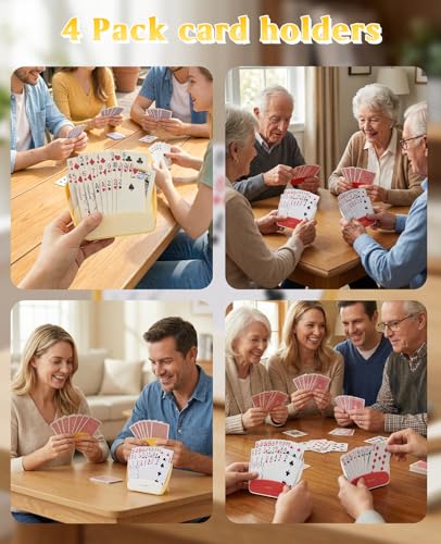 4 Pcs Card Holders for Playing Cards, 3 Layers Design Card Game Holder with Foldable Stand for Adults