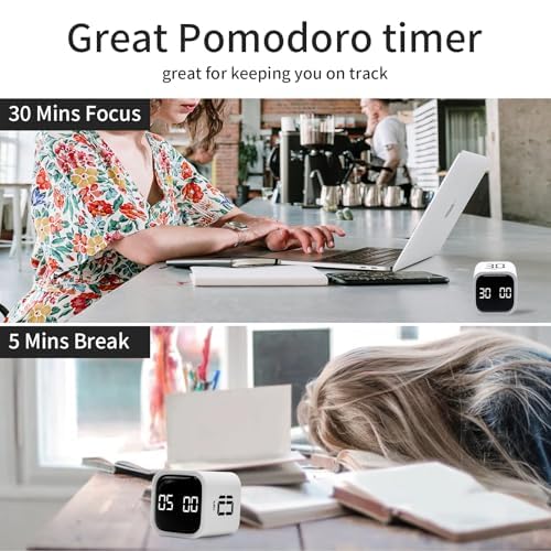 Productivity Timer Flip Gravity Sensor Cube Timer Countdown & Countup,Mute & Vibrate & Sound,5/10/30/60min & Custom Timing, Perfect for ADHD,Work,Learning,Kitchen Cooking (1White) - color: White
