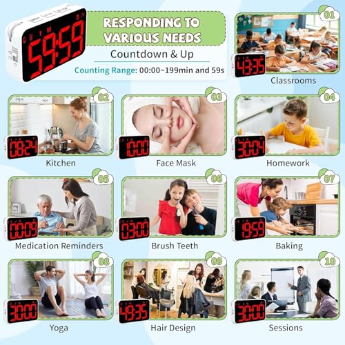 PERSUPER Kitchen Digital Timer, Count Down Up, Rechargeable, Vibration Mode | Adjustable Volume and Brightness LED Display, Time Management Cook, Desk, Kids Adults Study Teaching, Kitchen Gadgets Red-1 - color: Red-1