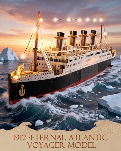 Rolife 3D Wooden Puzzles for Adults with LED Lights, 433 Pieces 19.5" Titanic Model Ship Kits for Adults, DIY Craft for Home Decor & Unique Birthday Valentine's Day Gift