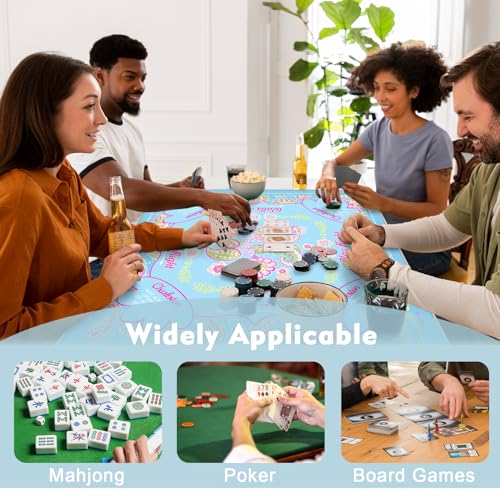 Floral Mahjong Mat with Rules for Table-31.5''x31.5'' Paisley Mandala American Mahjong Mat Anti-Slip Neoprene Rubber Noise Reducing,Foldable Travel Game Tablecloth for Poker Card Board Games Dominoes - color: Light Blue Mandala Flower