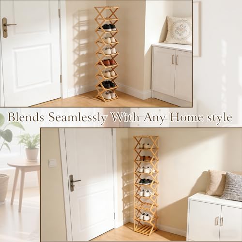 Foldable Shoe Rack, Tier No-Assembly Bamboo Rack, 2026 New Portable Bamboo Corner Shoe Rack, Multifunctional Narrow Shoe Shelf for Entryway, Closet, Corner, Bedroom (6 Layers)