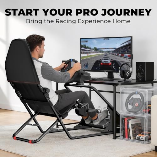 RACGTING Adjustable Racing Simulator Cockpit with Seat for PS5, Xbox & PC | Fits Logitech, Thrustmaster, Fanatec & MOZA, reinforced steel frame, reclining mesh seat, adjustable wheel & pedal decks