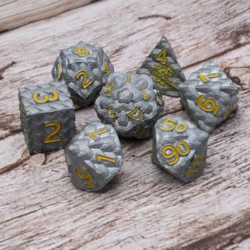 Dragon Scale Metal Dice Set-Dragon Claw,with Gift Metal Box for TTRPG Tabletop Gaming,Dungeon Masters,RPG Adventures(Grey) - color: Grey