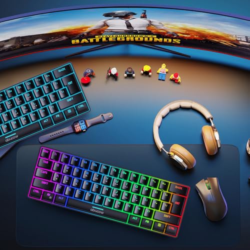 abucow 60% Gaming Keyboard Minimalist Portable Wired Ultra-Compact Mini Imitation 61 Keys RGB Backlit Keyboard (Black) - style: Black