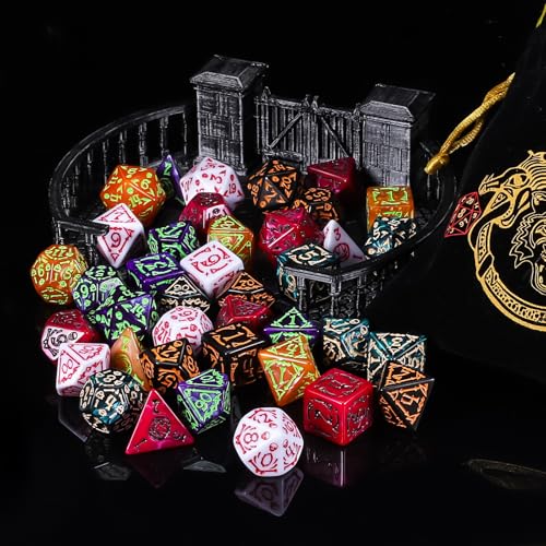 CiaraQ Polyhedral Dice Set - DND Role Playing Dice | Acrylic RPG Dice for Dungeons and Dragons MTG Table Games, Multi-Color, 42pcs - color: Red/Green/Yellow/Purple/Black/White