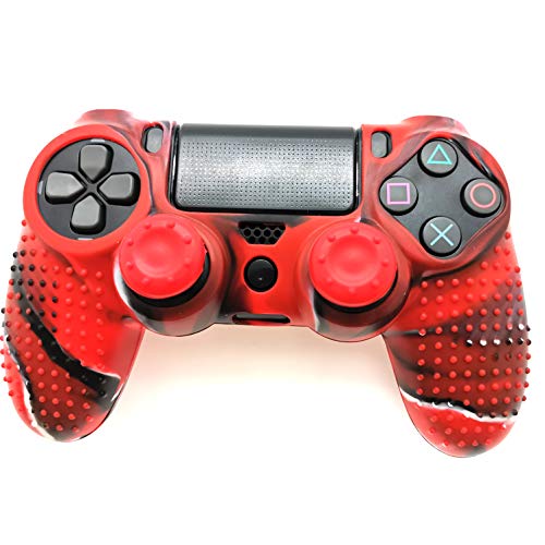 Silicone Skin Cover for Ps4 Controller (1pc Anti-Slip Case, 1 Pair L2 R2 Trigger Extender, 4pcs Thumb Grips,4pcs LED Light Bar Decal) Protector for DualShock PS4/ Slim/Pro Controller (red granular) - color: red granular