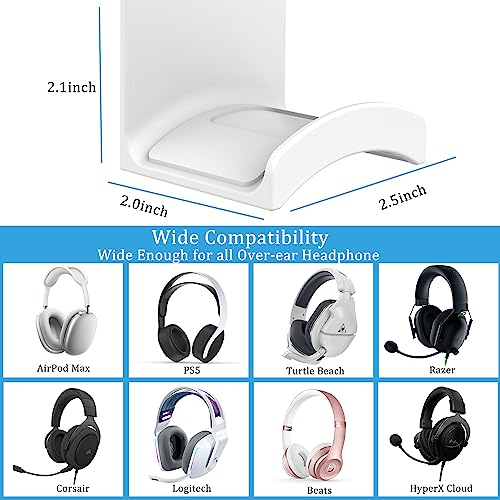 SOKUSIN Headphone Stand Headset Holder, White | Adhesive Gaming Earphones Hanger, Universal Desk Wall Mount Hook, Compatible with Beats, AirPods Max, Sony, JBL - color: White