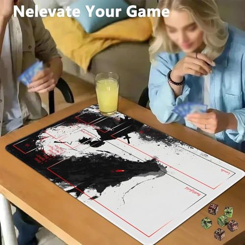 MTG Playmat 24x14 Inch | Optional Game Zone Layout | Non-Slip Rubber Base | Stitched Edges | Includes Free Storage Bag | for TCG, Board Games, and Desk Use(Inkbound,with Zone) - color: Inkbound, style: With zone