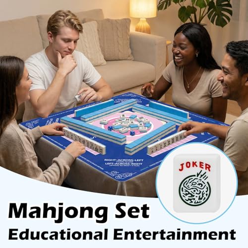 American Mahjong Tile Set with 166 Tiles, 1.2-Inch Mah Jongg Sets, Mahjong Gift Set with 3 Blue Dice and Mahjong Tile Bag, Complete Portable Game Set for Family, Travel, Parties