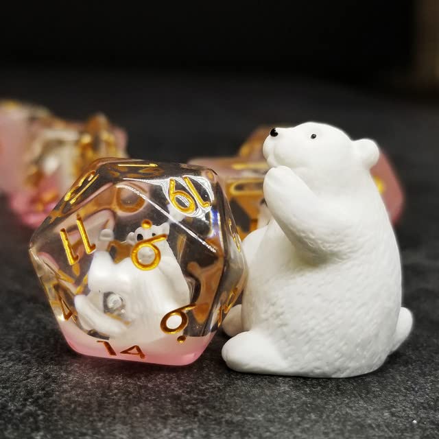 Sage's Portal Familiars Dice and Toy Set Combo Resin DND Dice Set Polyhedral Dice Set for Dungeons and Dragons RPG Pathfinder Tabletop TTRPG (Polar Bear + Figurine) - color: Polar Bear, style: Dice Set +Mini Figure