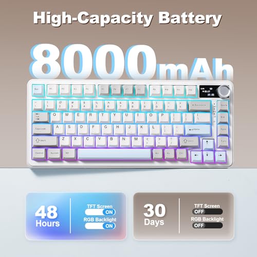YUNZII B75 PRO MAX QMK/VIA Wireless Mechanical Keyboard | 75% Layout with Screen and Knob, Custom Hot Swap, Gasket, Creamy Switches, for Win/Mac (Beige,Candy Switch) - color: Beige, size: Candy Switch